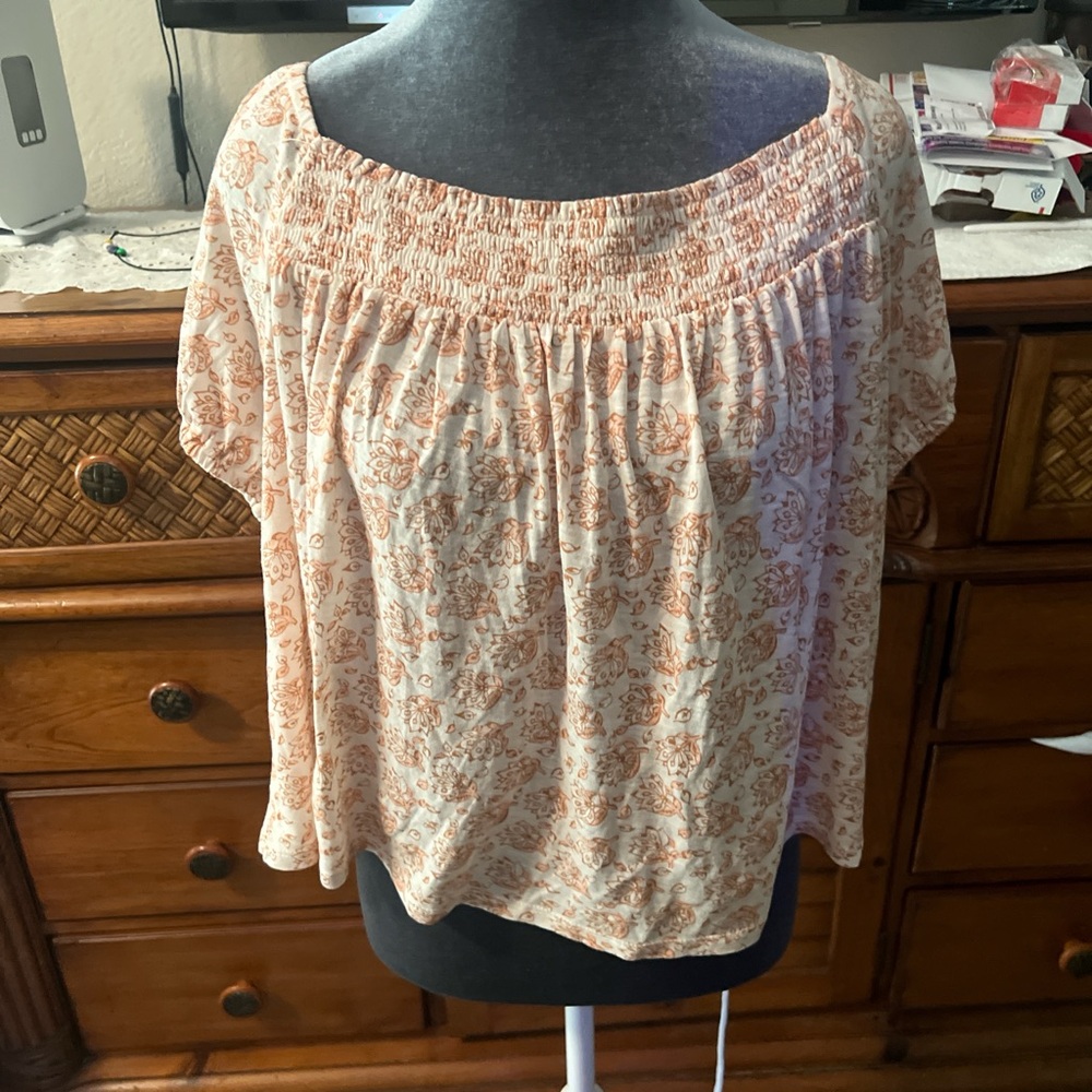 Lucky Brand Orange and Cream Blouse